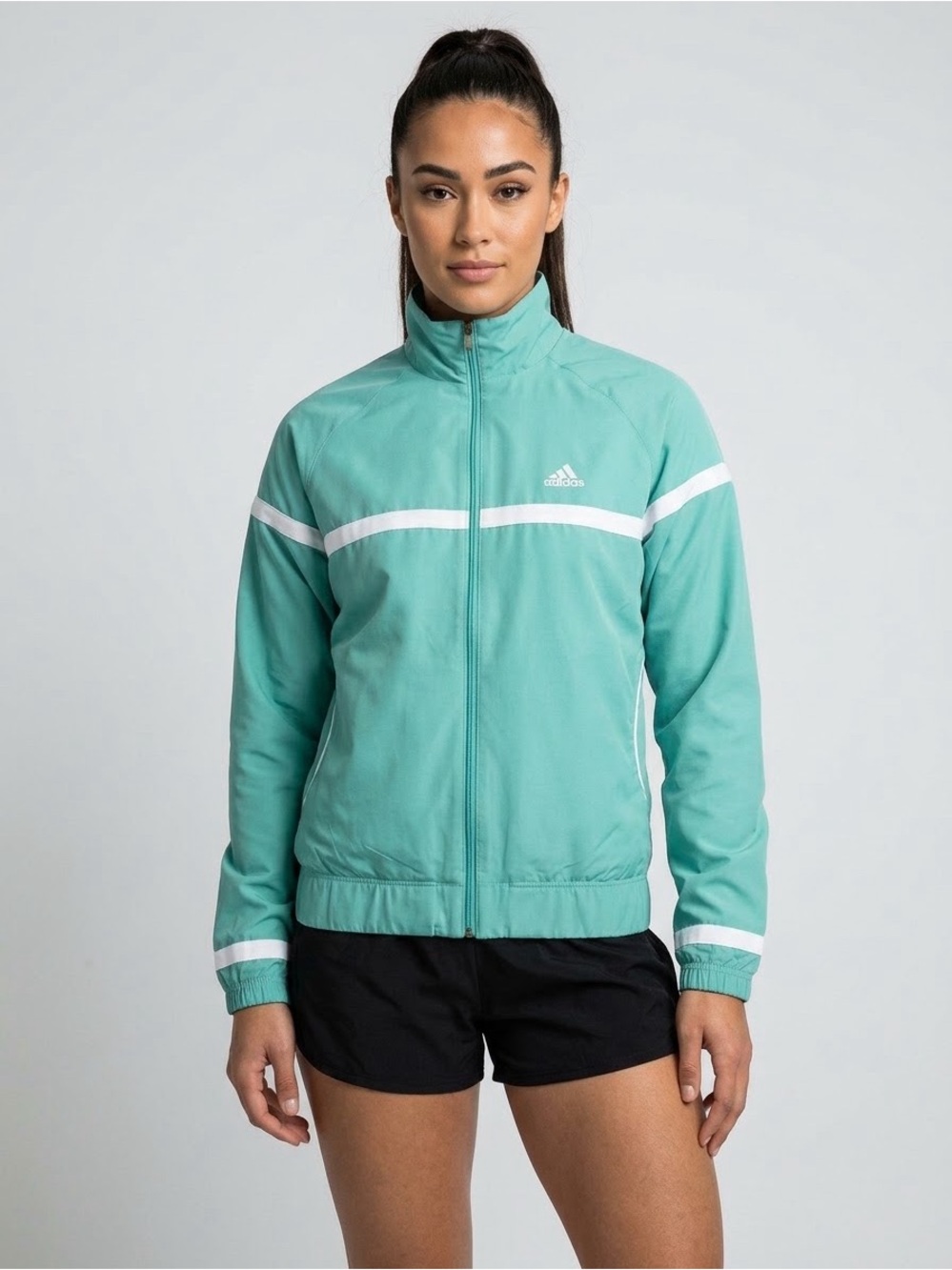 adidas Teal Track Bomber Jacket with White Trim